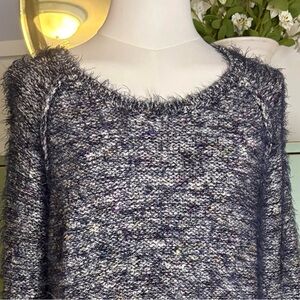 Lilla P Luxe Marbled Blue & White Eyelash Knit Chunky Extremely Soft Sweater M